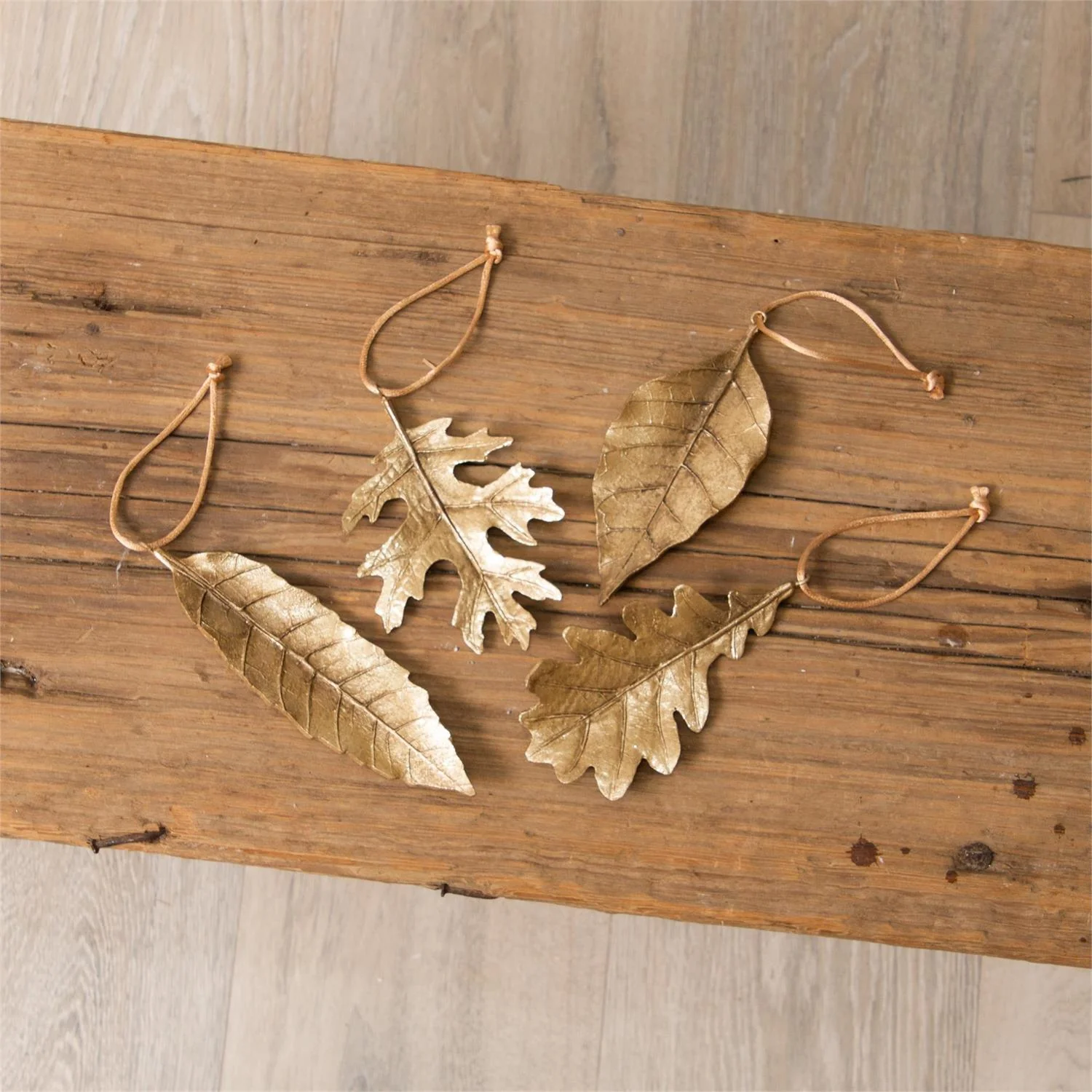 Set of 4 Gold Finish Leaf Resin Ornaments - Image 3