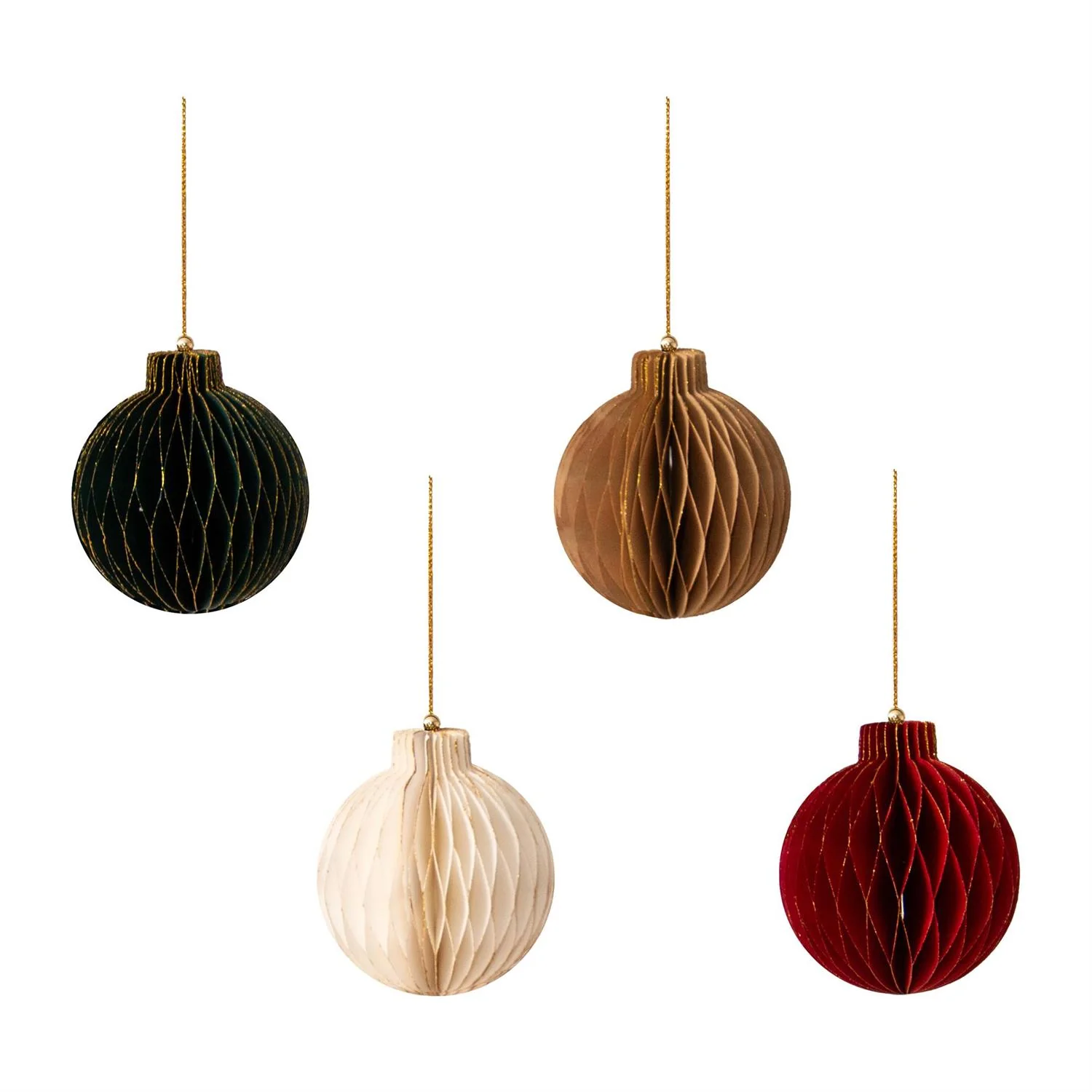 Set of 4 Gold Tipped Honeycomb Round Ornaments 3.75"