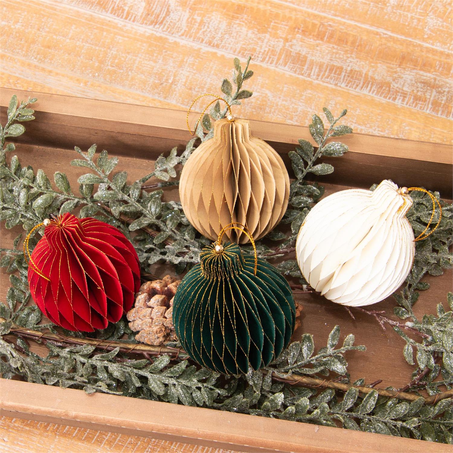 Set of 4 Gold Tipped Honeycomb Round Ornaments 3.75" - Image 2