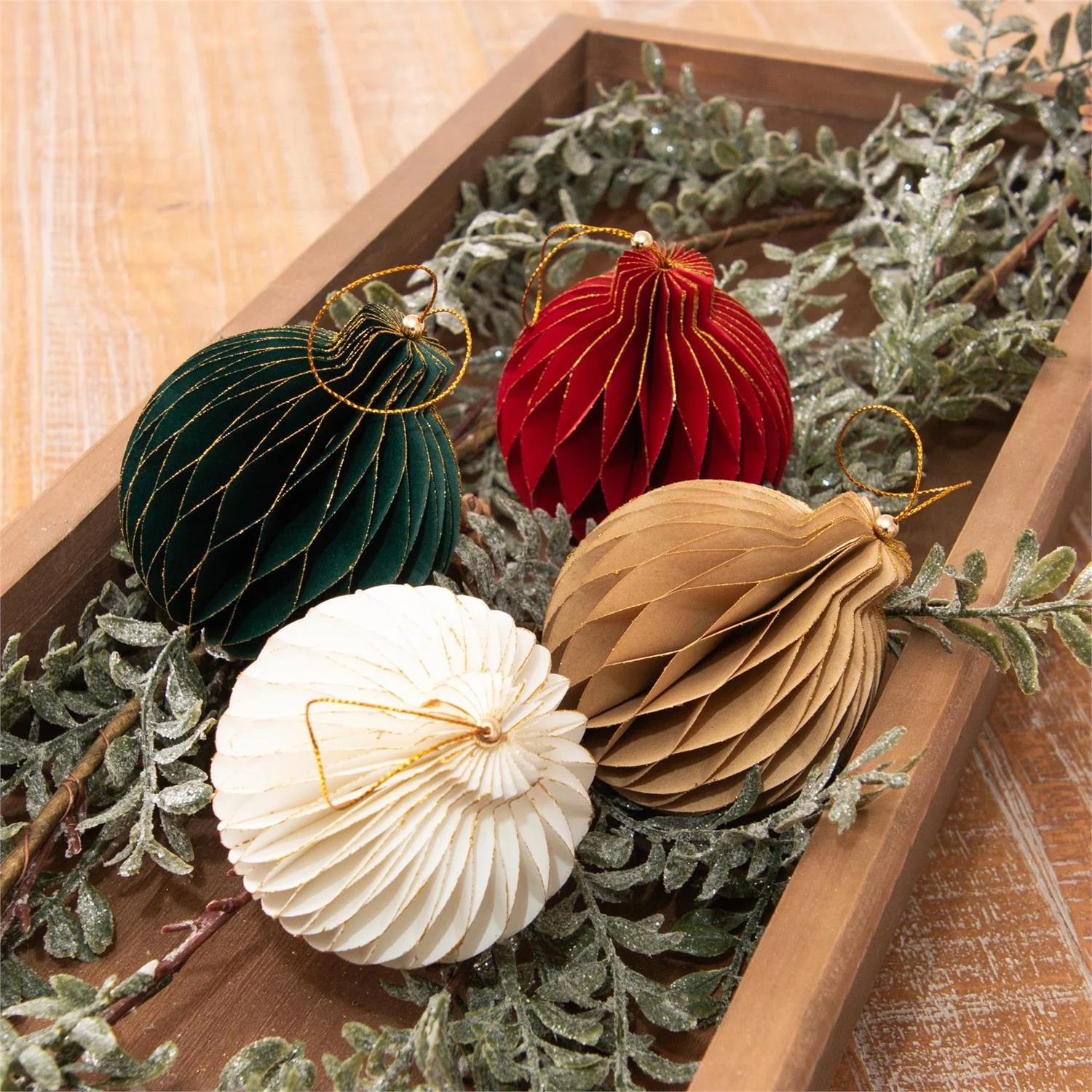 Set of 4 Gold Tipped Honeycomb Round Ornaments 3.75" - Image 3