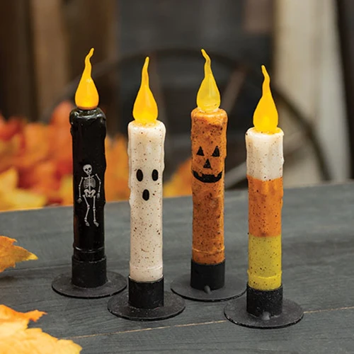 💙 Set of 4 Grungy Halloween Flicker Timer Taper Candles - Image 2