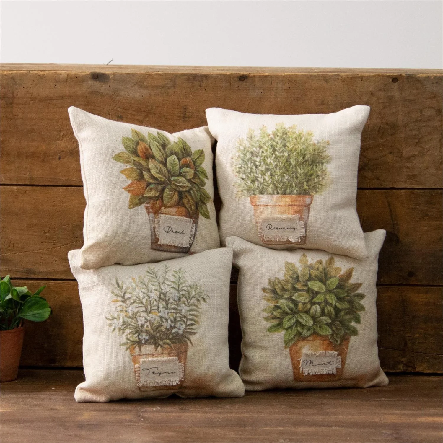 Set of 4 Herbs in Pots 8" Small Accent Pillows