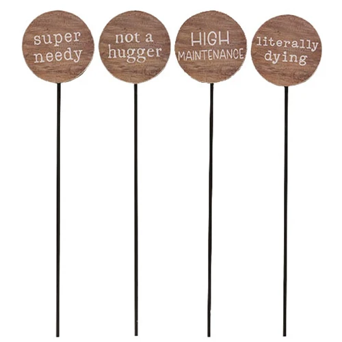 Set of 4 Houseplant Funny Sayings 10" Wooden Stakes - Image 2