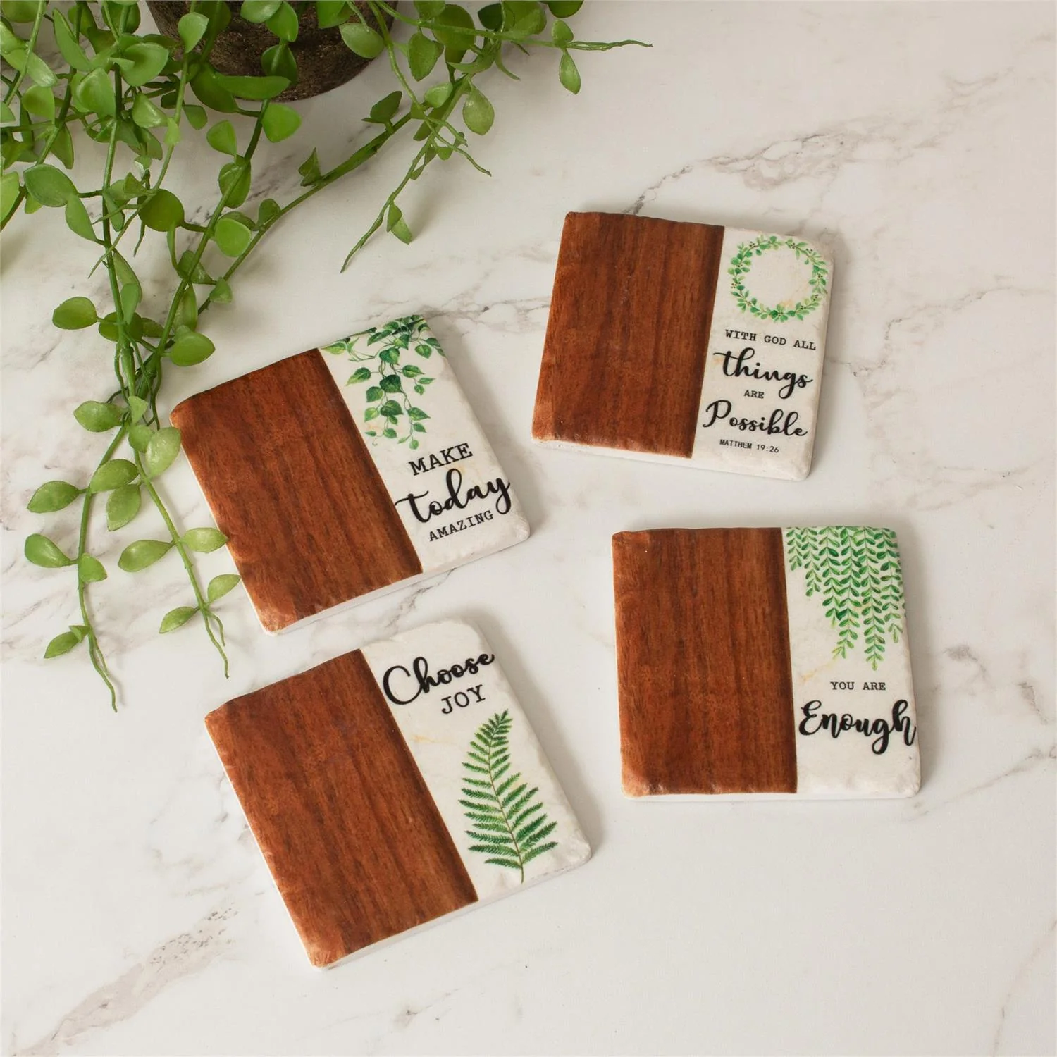 Set of 4 Inspirational Natural Style Drink Coasters