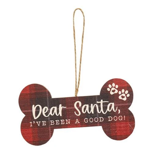 Set of 4 Merry Christmas Plaid Dog Bone Shaped Ornaments - Image 3
