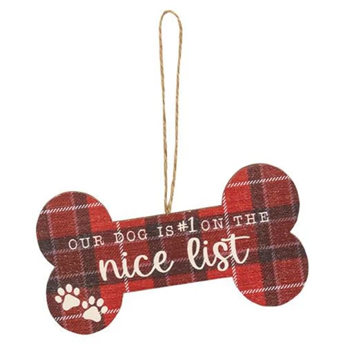 Set of 4 Merry Christmas Plaid Dog Bone Shaped Ornaments - Image 4