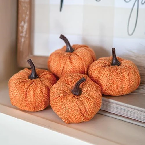 ๐ Set of 4 Orange Burlap 2.25" Pumpkins