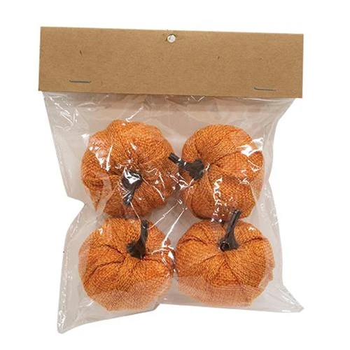 ๐ Set of 4 Orange Burlap 2.25" Pumpkins - Image 3