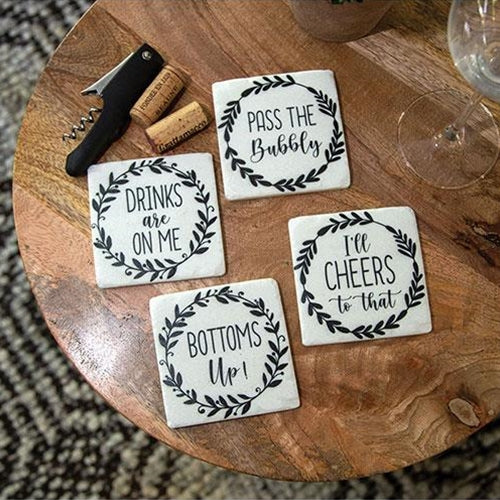 Set of 4 Pass The Bubbly Cocktail Resin Coasters