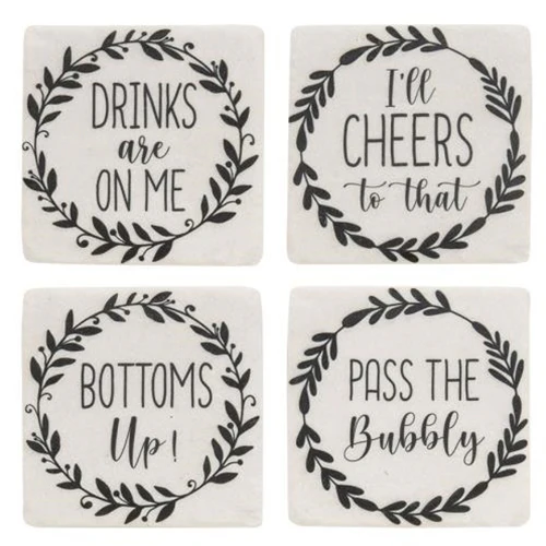 Set of 4 Pass The Bubbly Cocktail Resin Coasters - Image 2