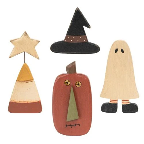 ๐ Set of 4 Primitive Wooden Halloween Magnets