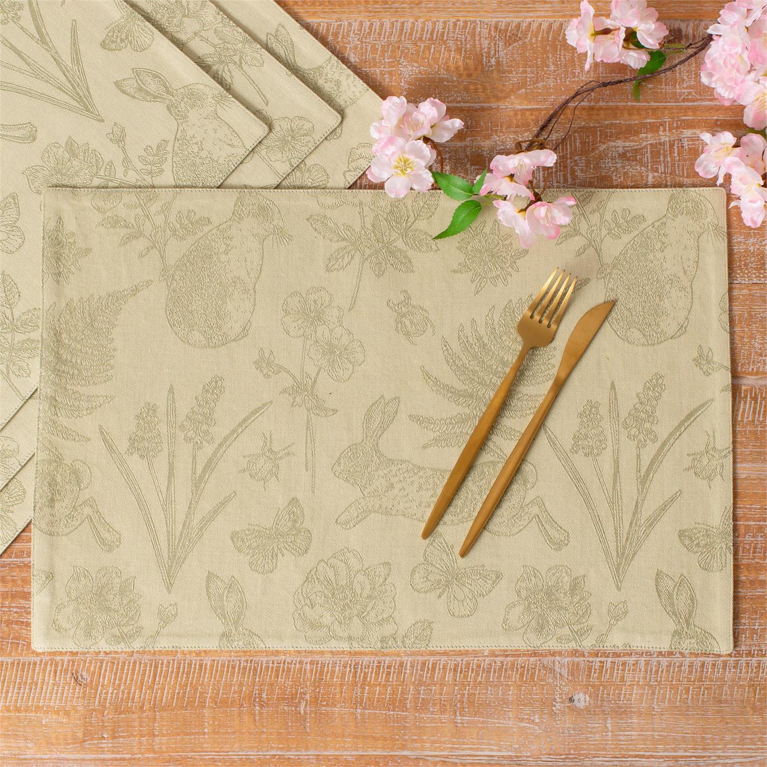 Set of 4 Rabbit And Fern Jacquard Placemats