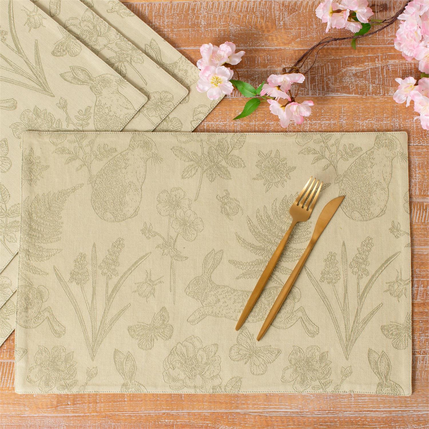 Set of 4 Rabbit And Fern Jacquard Placemats - Image 2