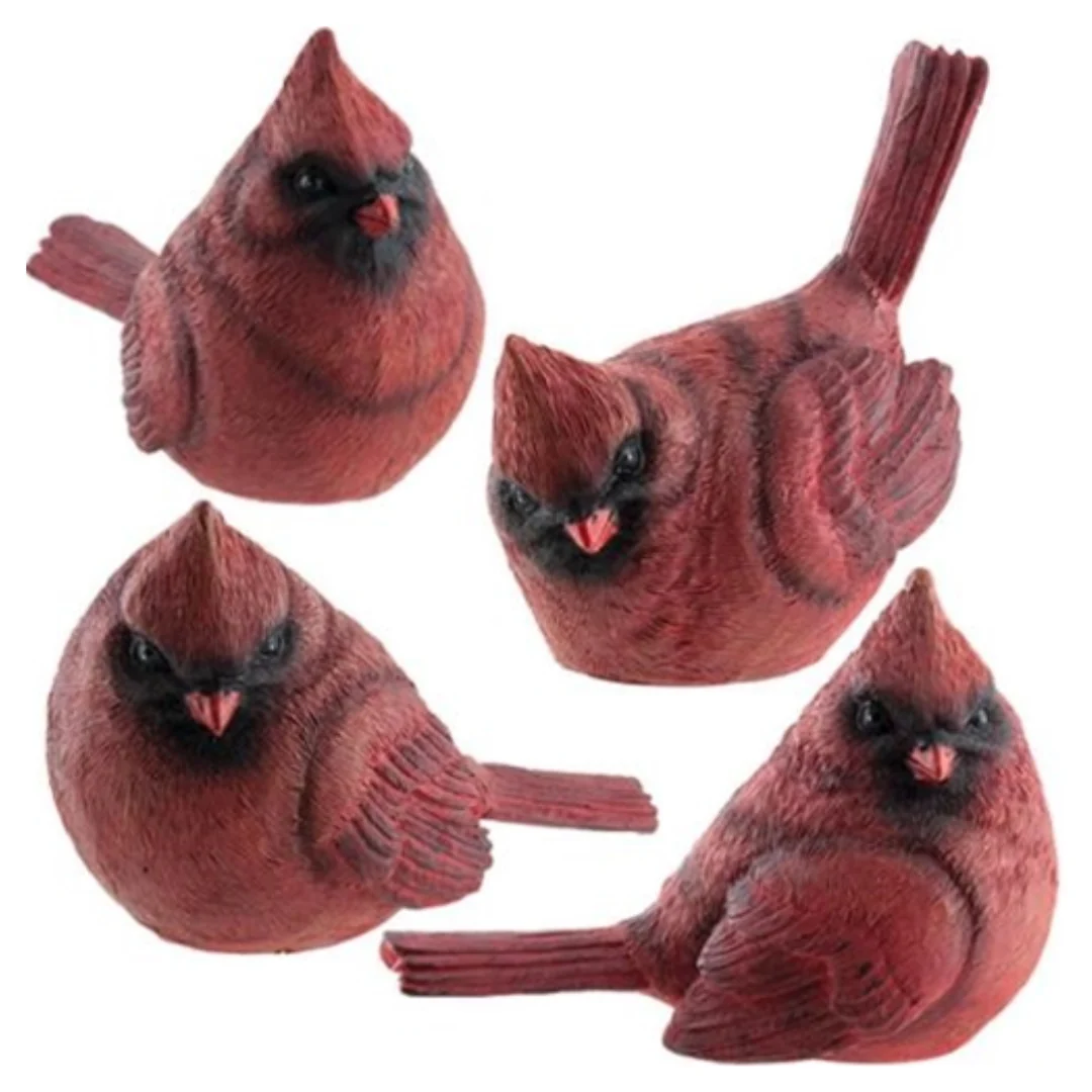 Set of 4 Red Cardinal Resin Figures