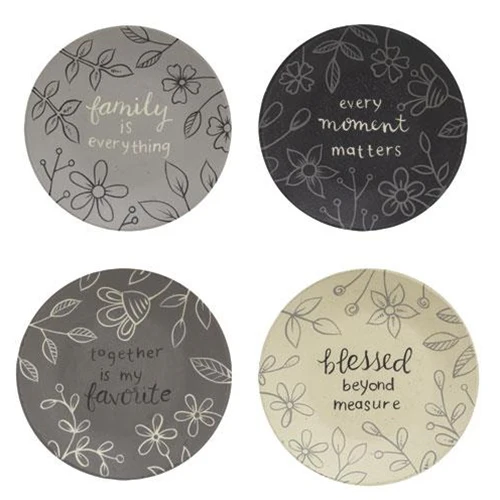 Set of 4 Sentiment Floral 6.25" Wooden Decorative Plates