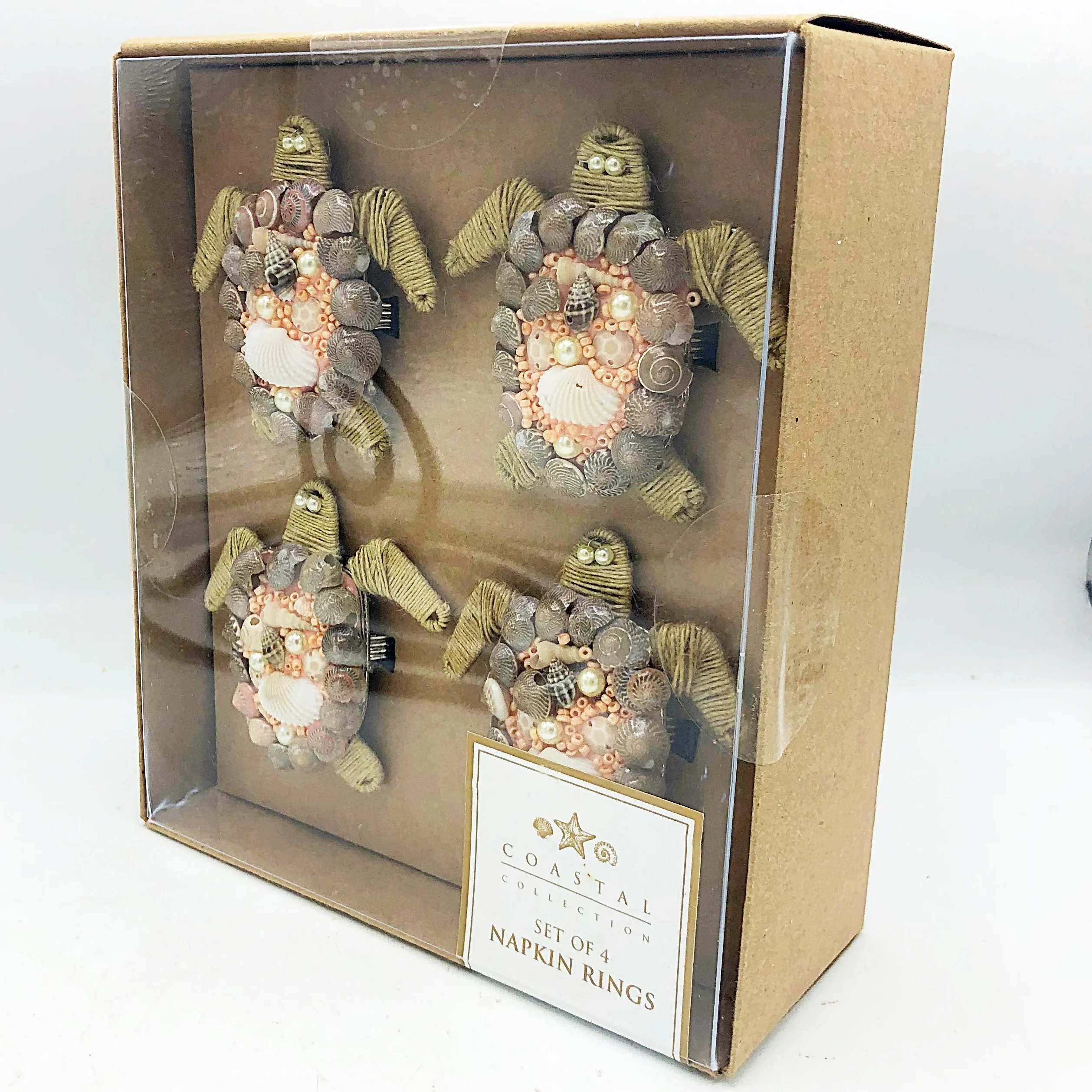 Set of 4 Shell Turtle Napkin Rings Coastal Collection - Image 3