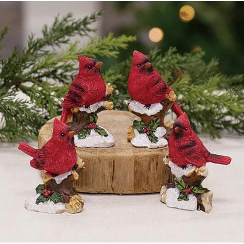 π Set of 4 Snowy Cardinals on Branch Figures - Image 2