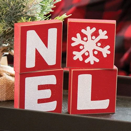 Set of 4 Sparkle NOEL 3" Word Christmas Blocks