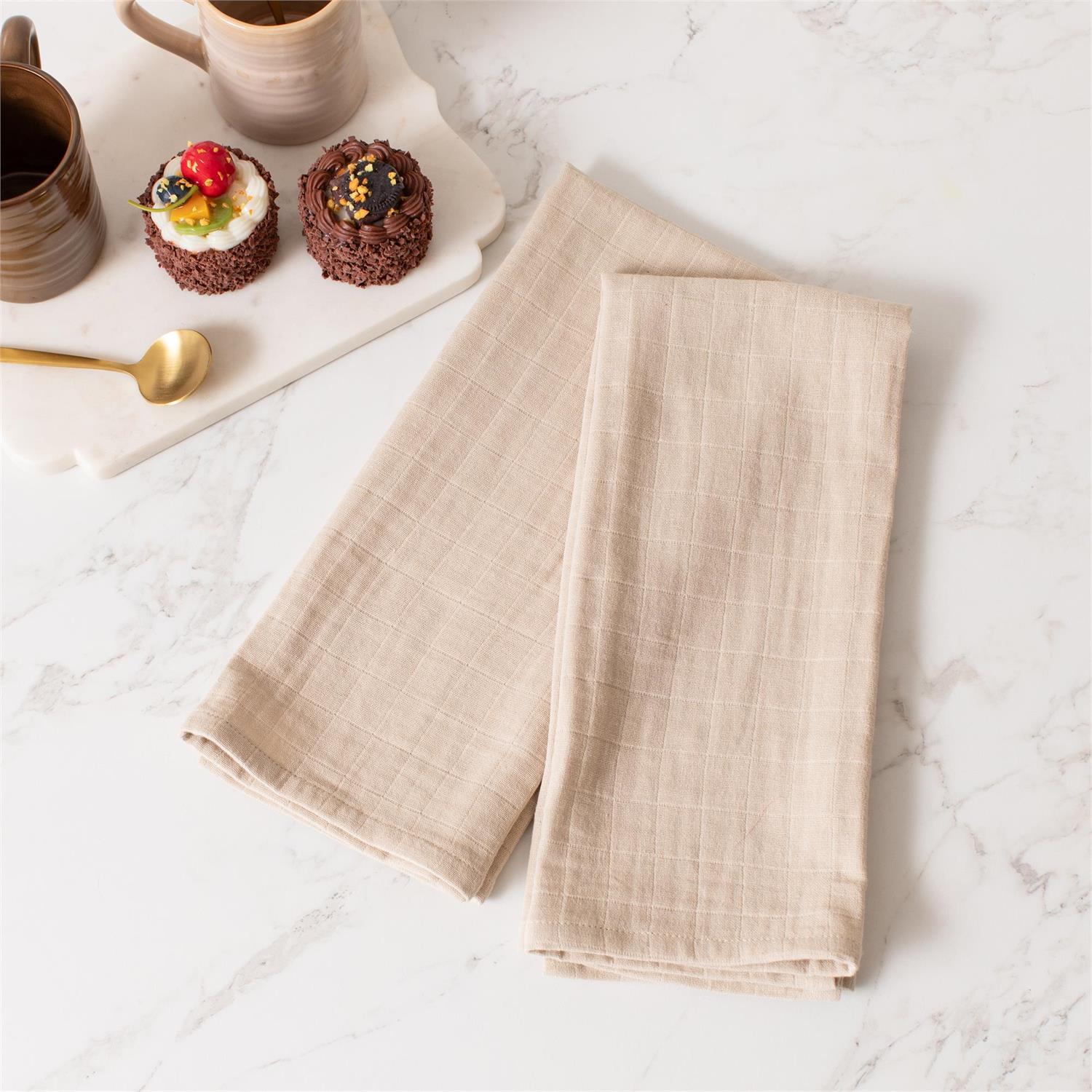 Set of 4 Tan Double Weave Napkins - Image 4