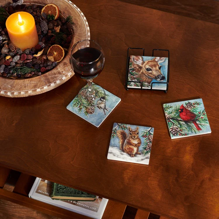 Set of 4 Winter Animal Family Coaster Set - Image 2