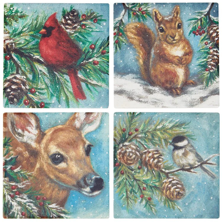 Set of 4 Winter Animal Family Coaster Set - Image 3