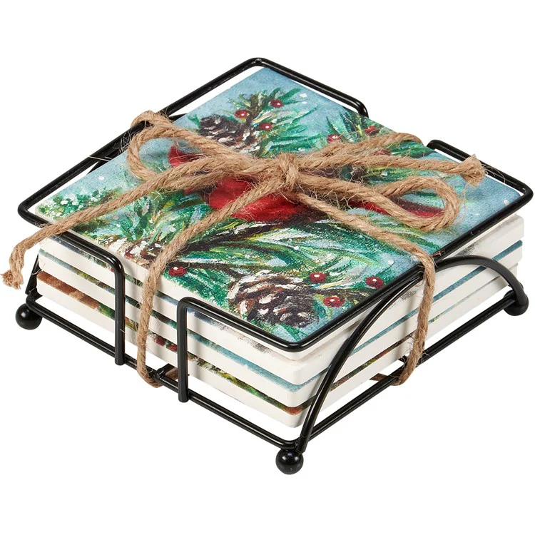 Set of 4 Winter Animal Family Coaster Set - Image 5