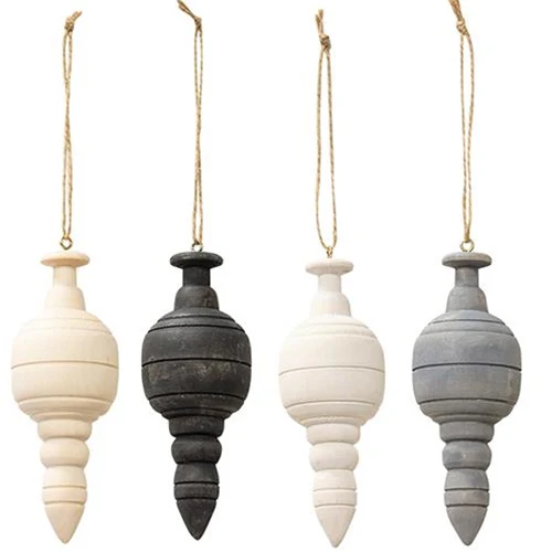 ๐ Set of 4 Wooden Newel Ornaments Farmhouse Colors
