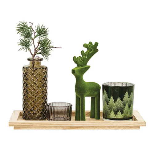 Set of 5 Christmas Tray Vignette with Deer Vase and Candle Holder