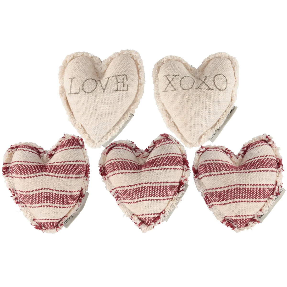 💙 Set of 5 Love and Stripes Fabric Decorative Hearts