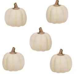 Set of 5 Mossy Stem Cream Decorative Pumpkins 3" H - Image 2