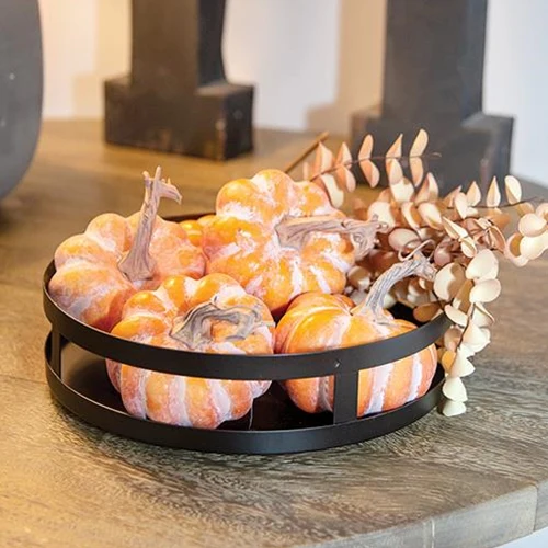 Set of 5 Orange Striped Decorative Pumpkins 3" H