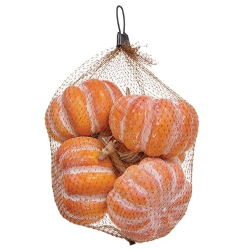 Set of 5 Orange Striped Decorative Pumpkins 3" H - Image 3