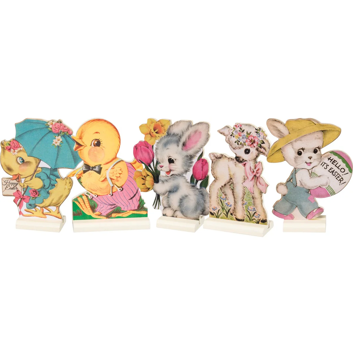 ๐ Set of 5 Retro Style Easter Stand Up Decorations Bunny Chick