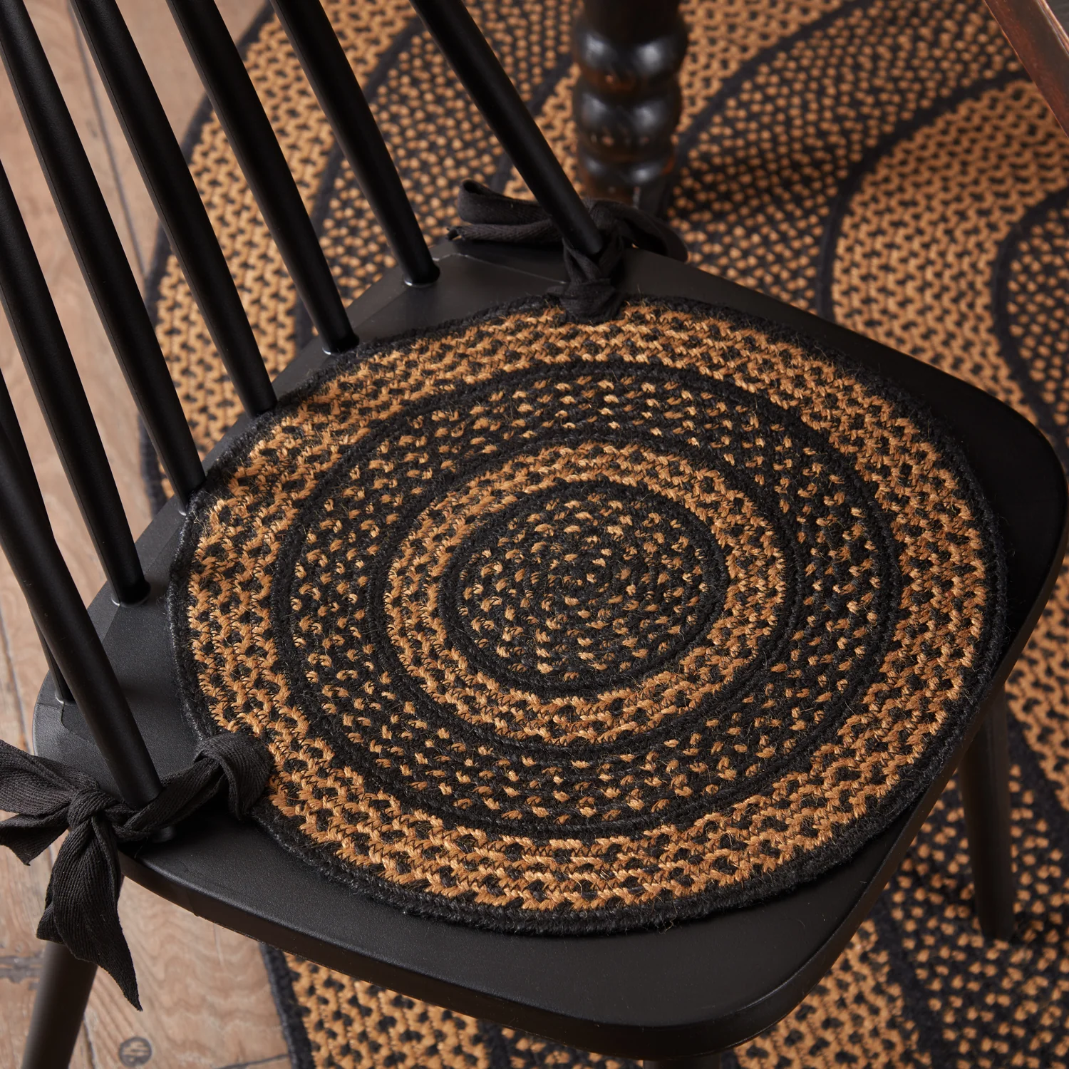 Set of 6 Black & Tan Jute Chair Pad 15 inch Diameter - Image 2