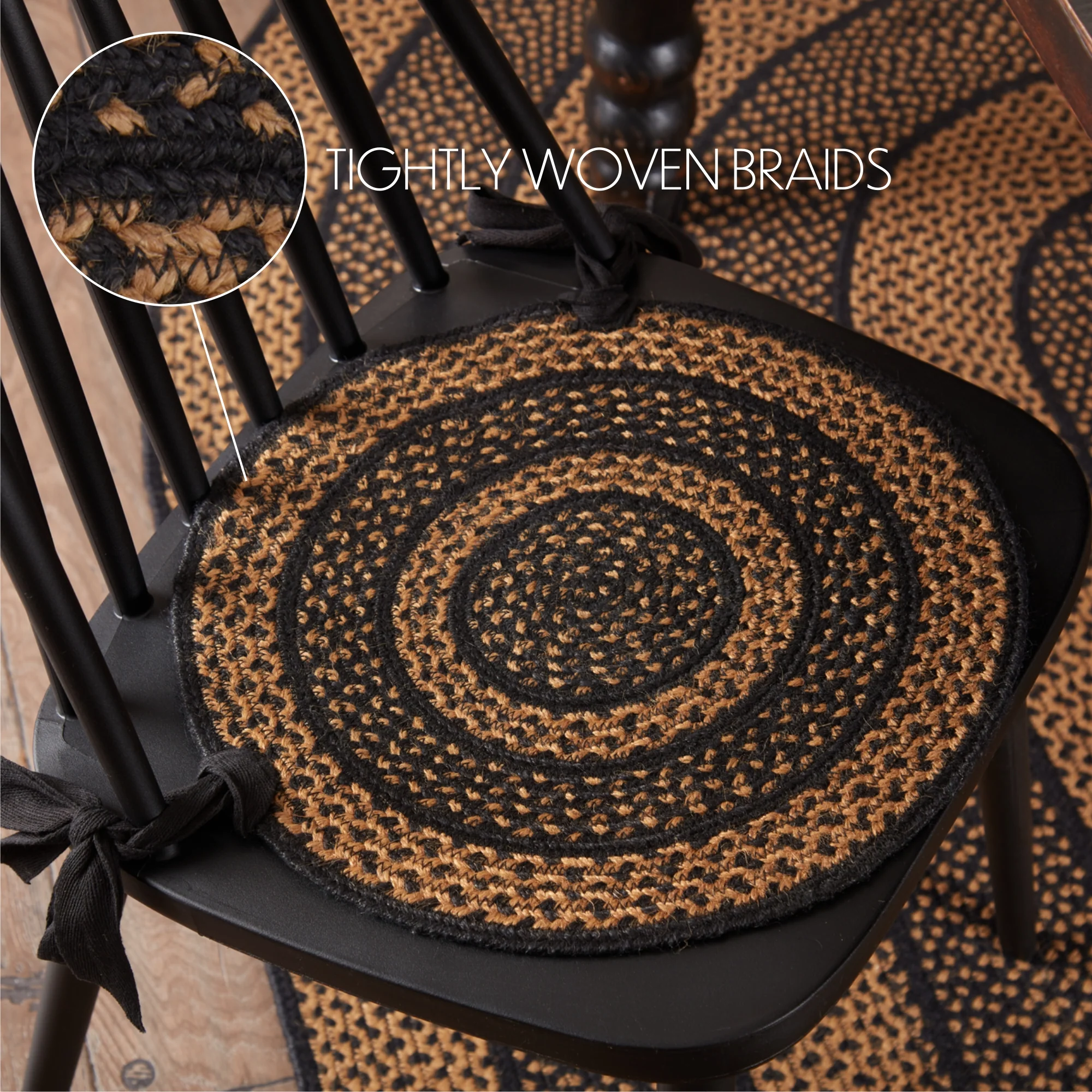 Set of 6 Black & Tan Jute Chair Pad 15 inch Diameter - Image 6