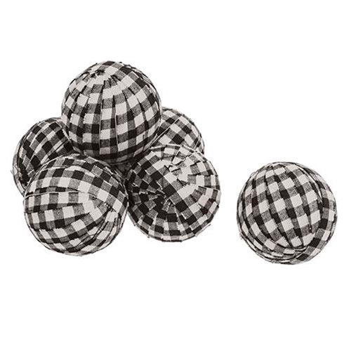 Set of 6 Black & White Buffalo Check Rag Balls
