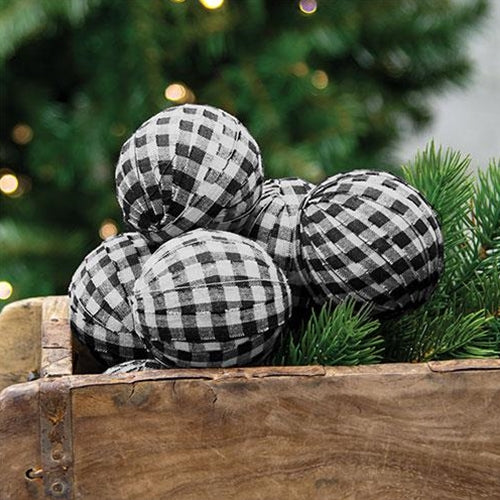 Set of 6 Black & White Buffalo Check Rag Balls - Image 2