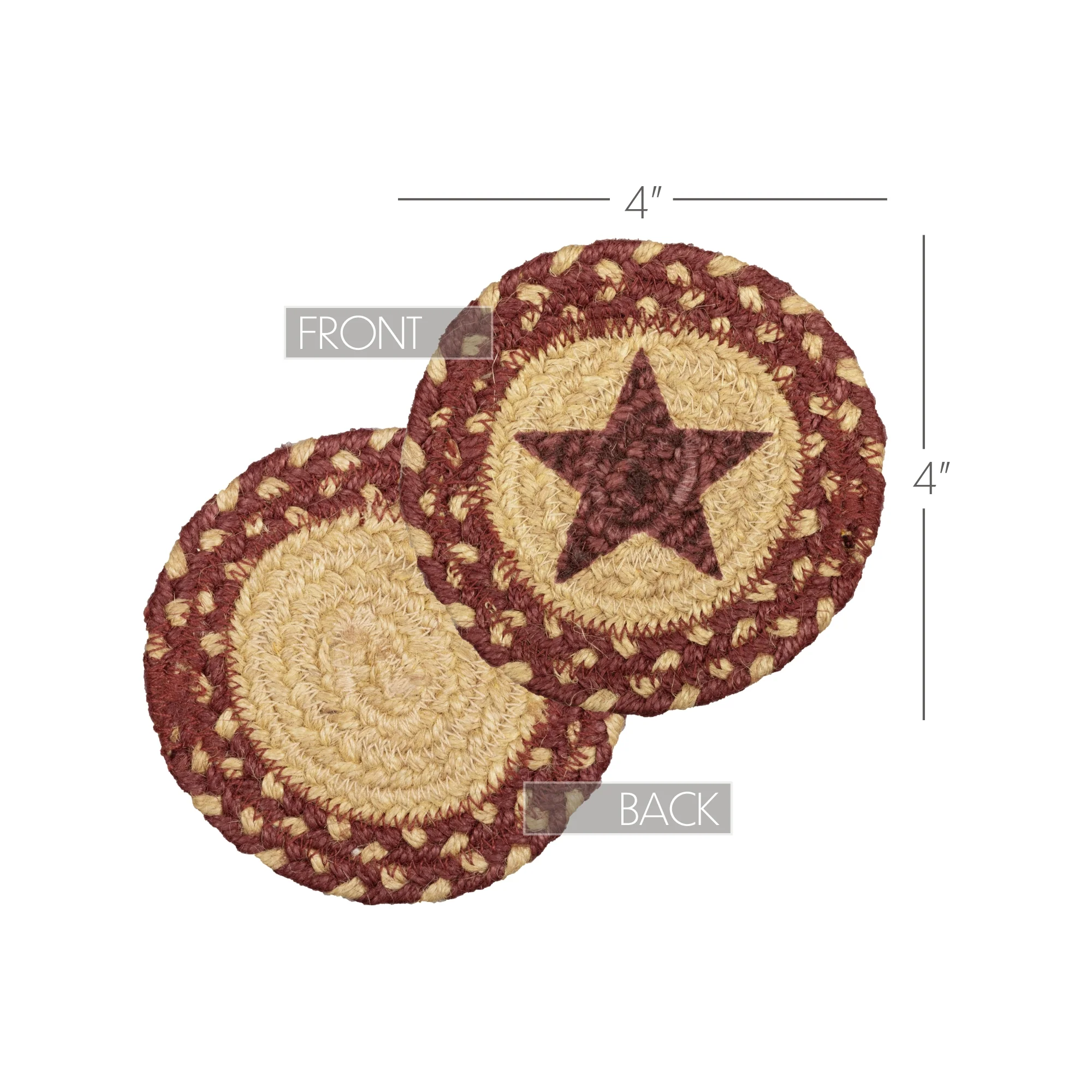 Set of 6 Burgundy Tan Jute Stencil Star Coasters - Image 2
