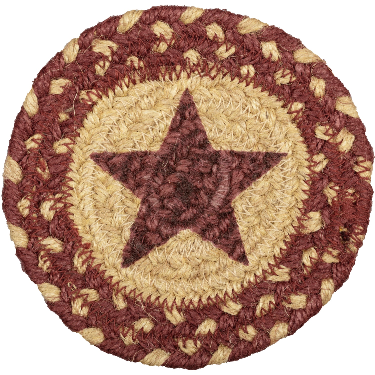 Set of 6 Burgundy Tan Jute Stencil Star Coasters - Image 5