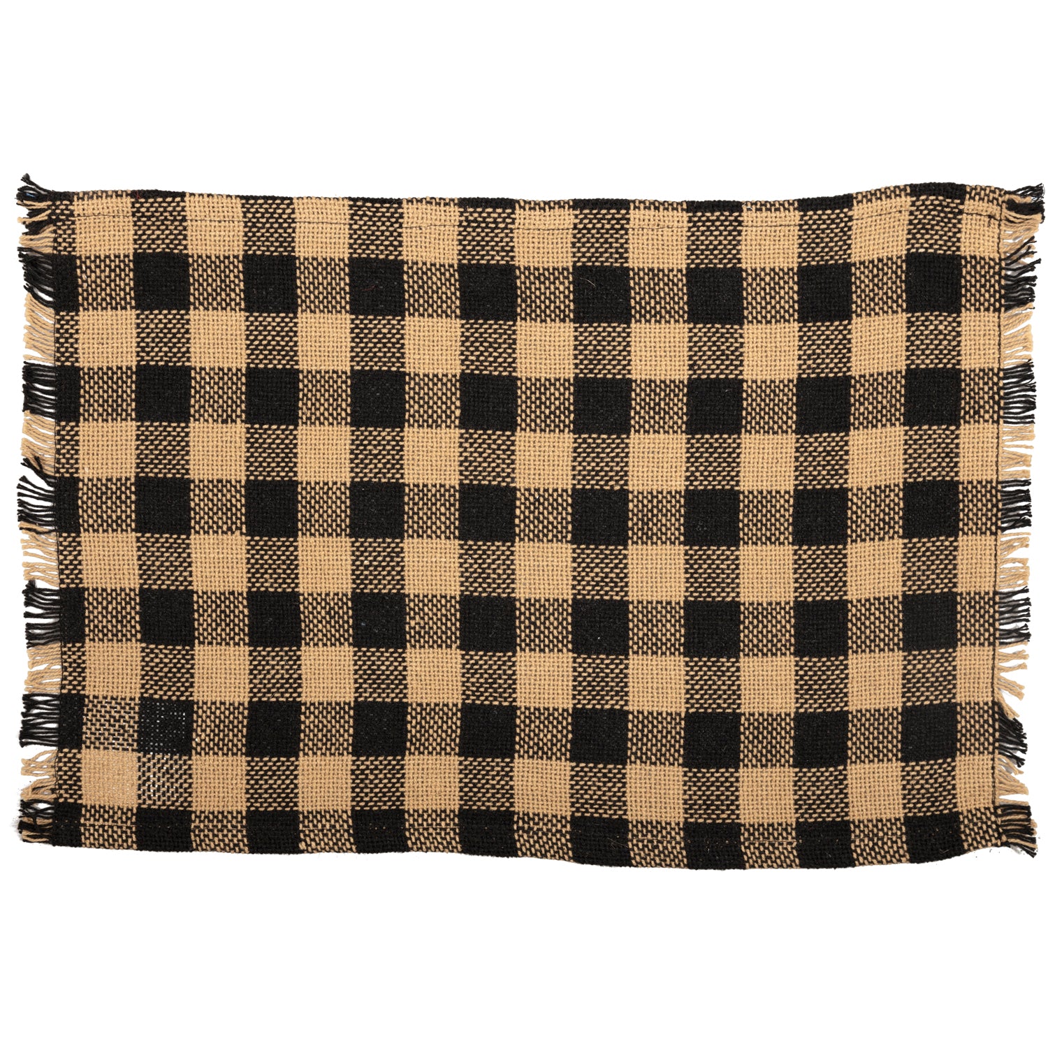Set of 6 Burlap Black Check Fringed Placemat - Image 5