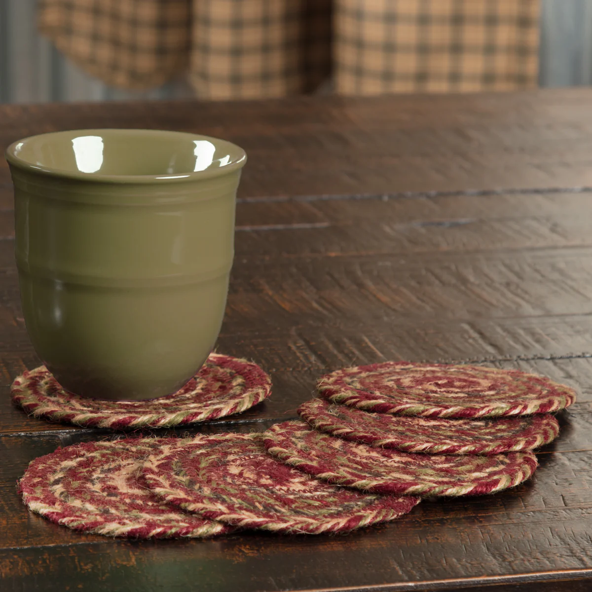 Set of 6 Cider Mill Burgundy Jute Coasters Set of 6