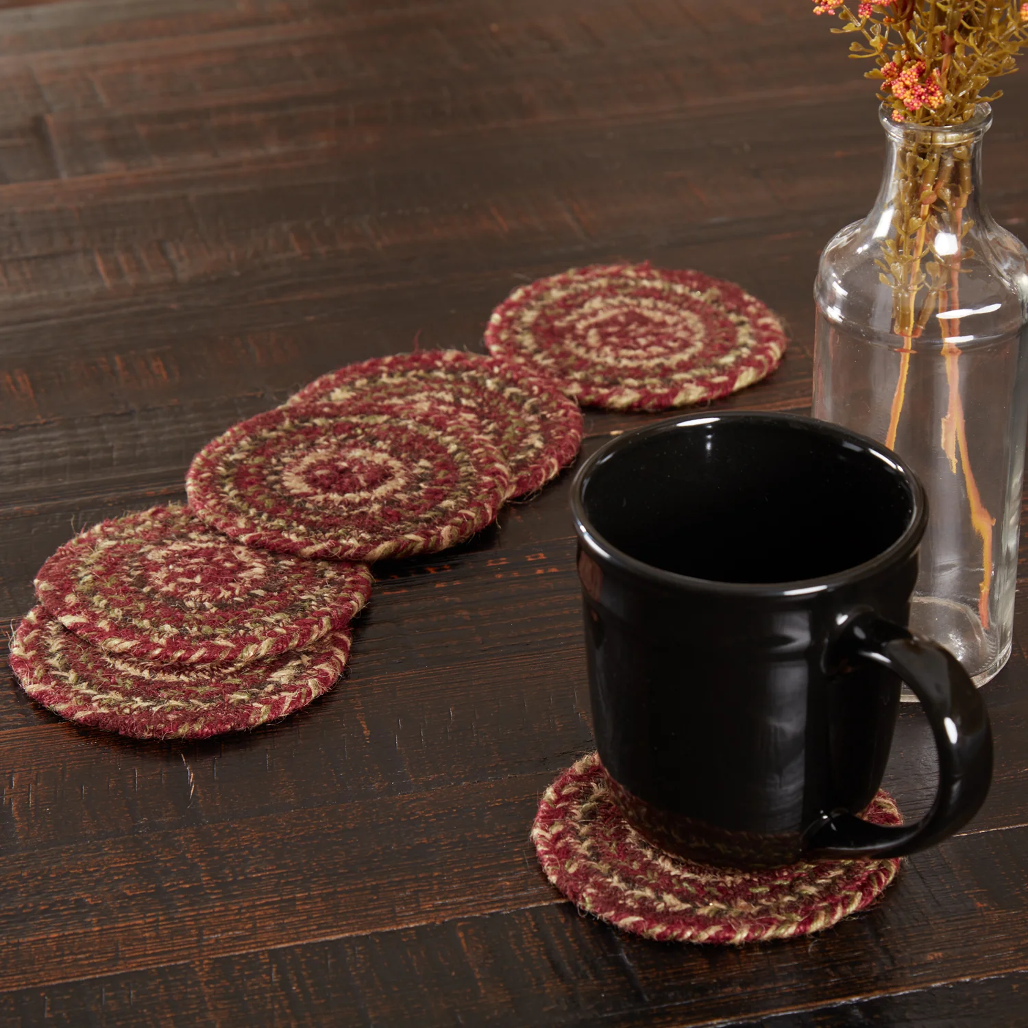 Set of 6 Cider Mill Burgundy Jute Coasters Set of 6 - Image 2