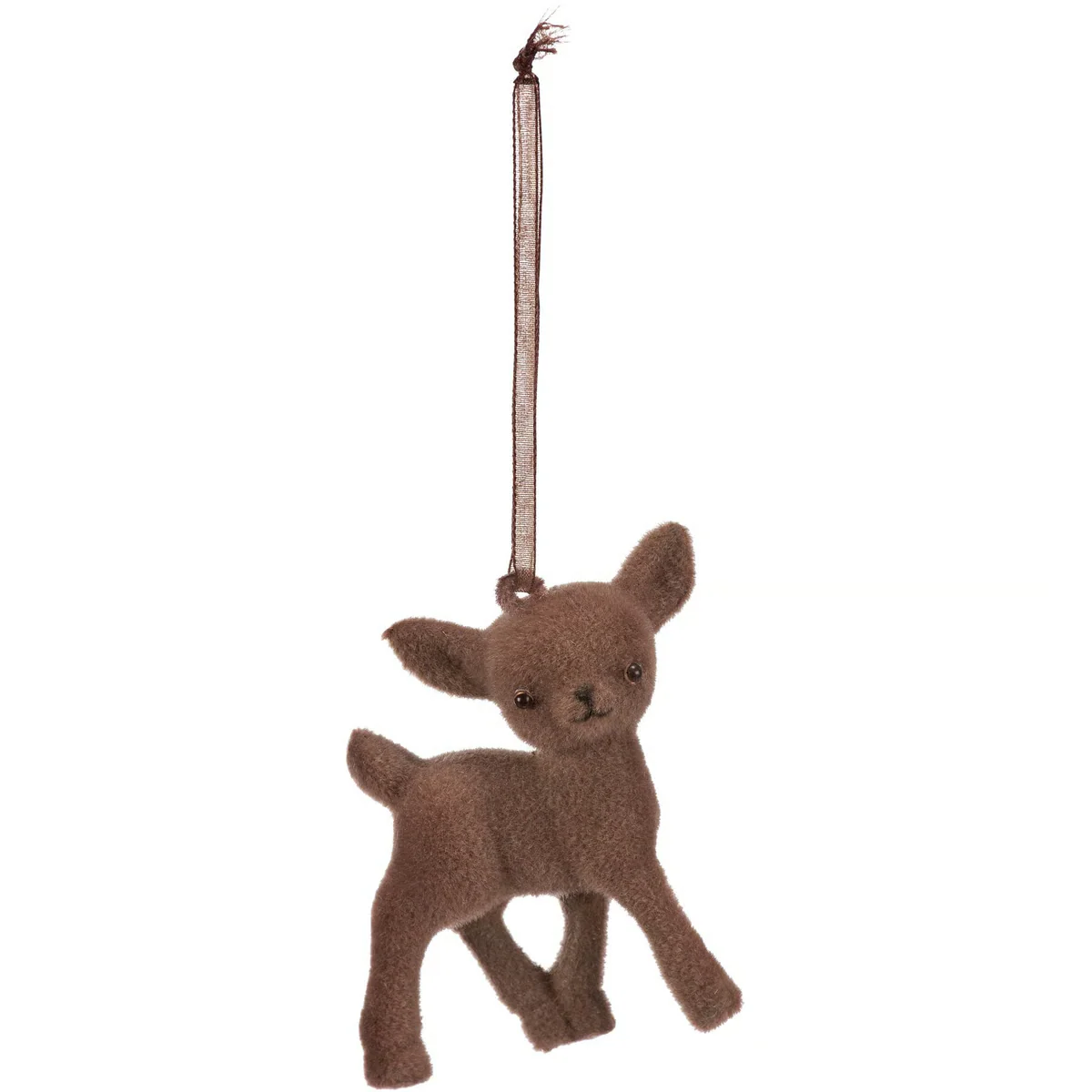 Set of 6 Flocked Deer Ornaments Three Shades - Image 3