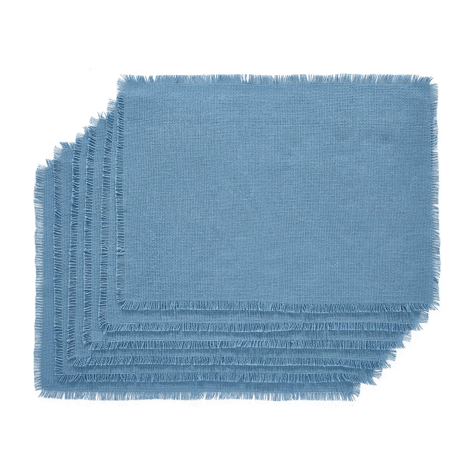 Set of 6 Fringed Placemats Burlap Blue - Image 3