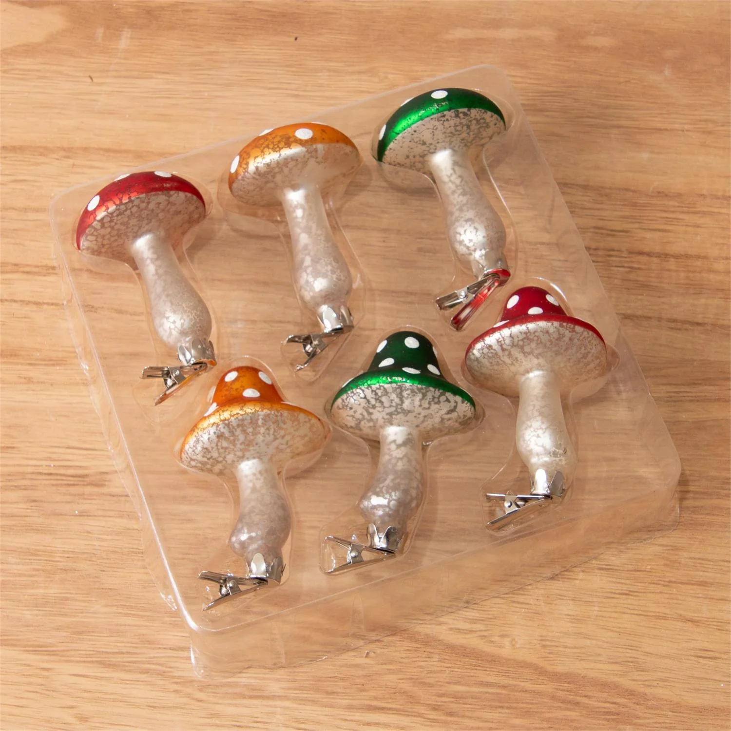 Set of 6 Glass Mushroom Clip On Ornaments - Image 2