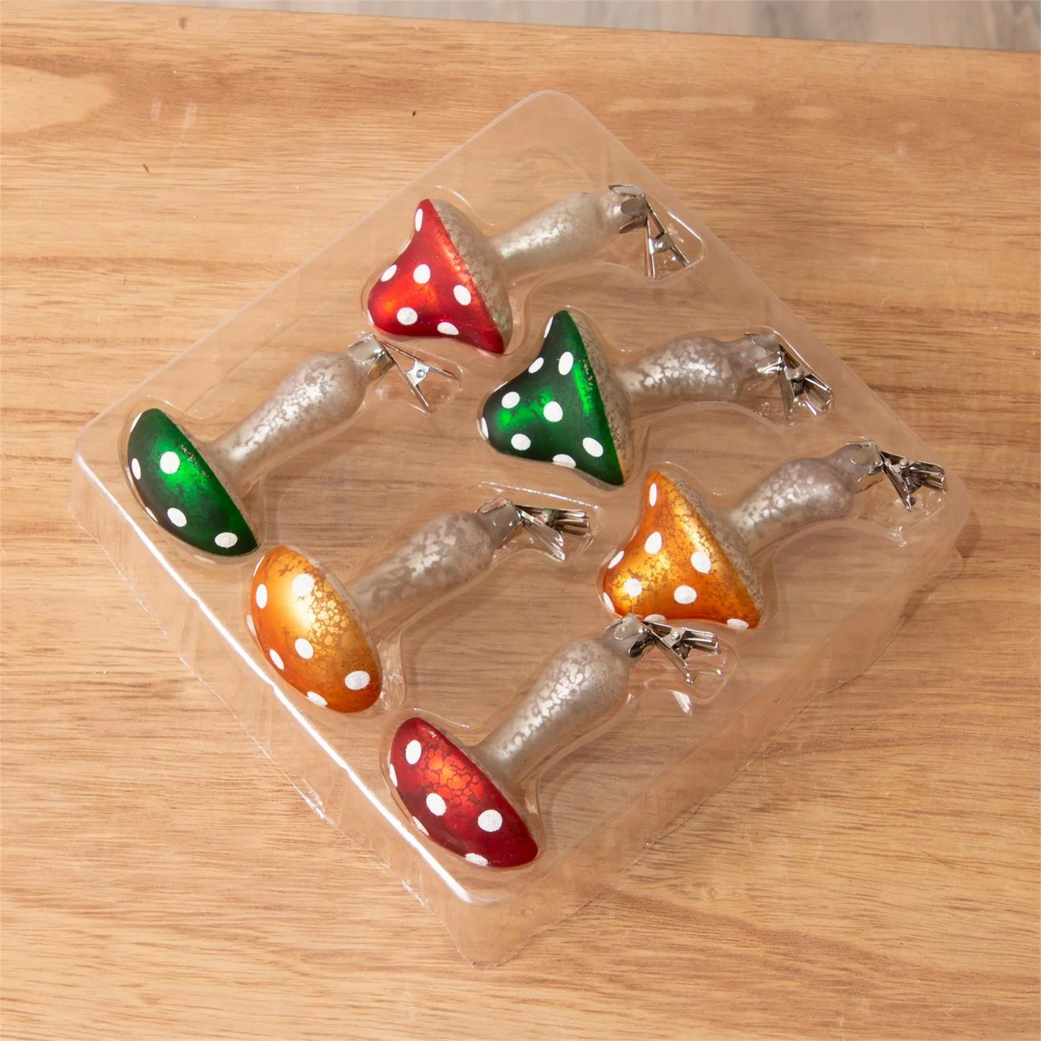 Set of 6 Glass Mushroom Clip On Ornaments - Image 3