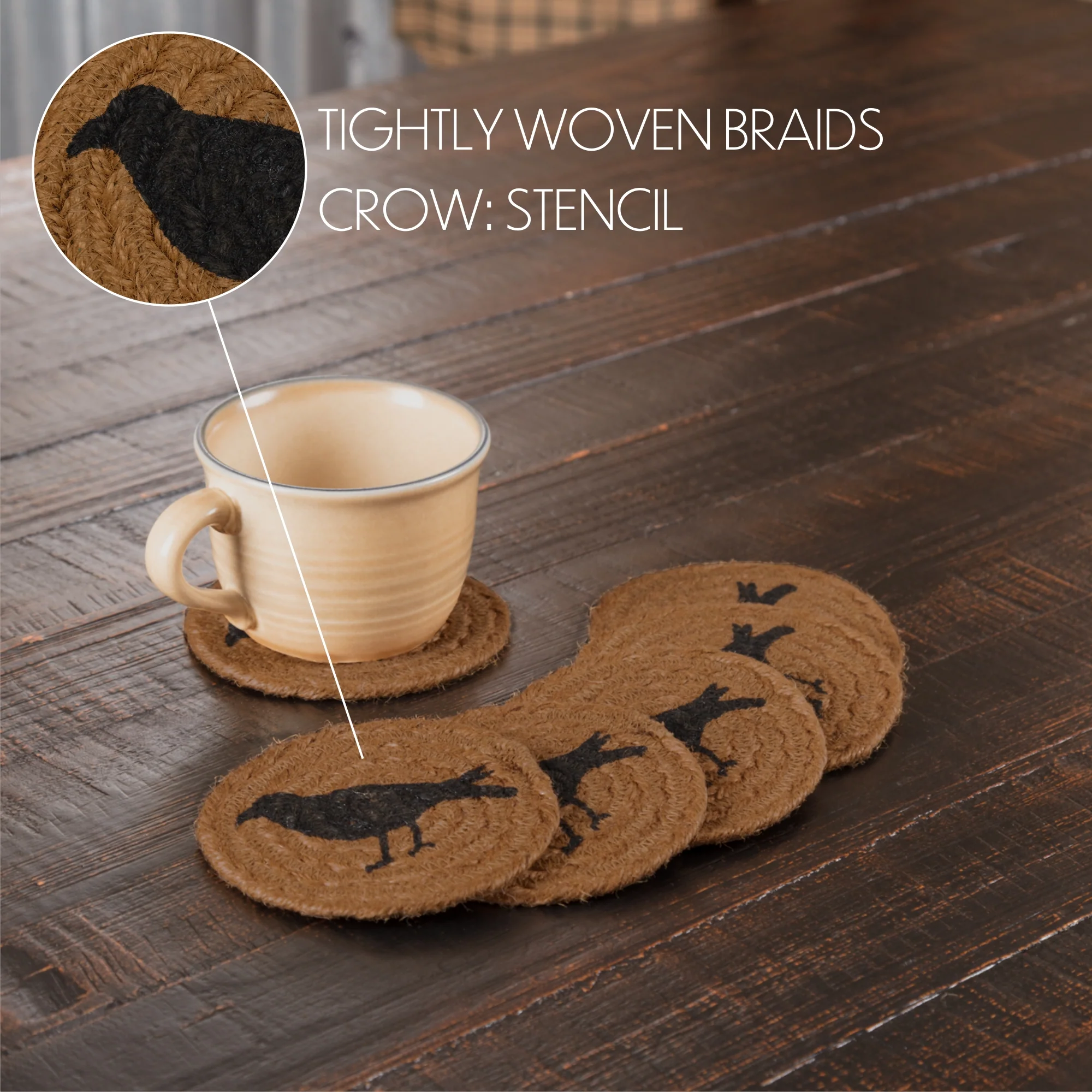 Set of 6 Heritage Farms Crow Jute Coasters - Image 5