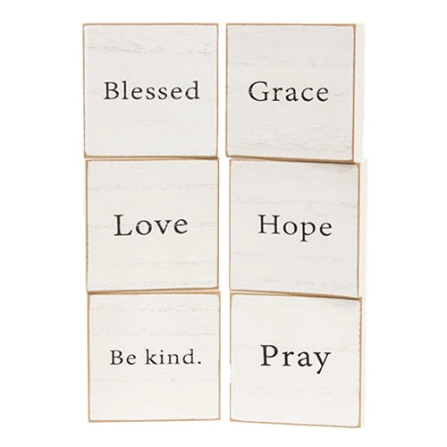 Set of 6 Inspirational Faith Word 3" White Wooden Square Blocks - Image 2