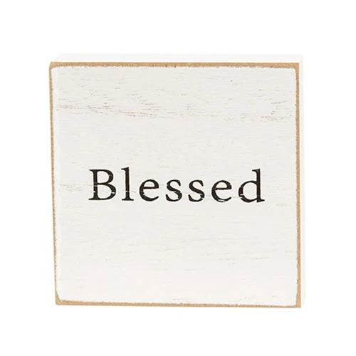 Set of 6 Inspirational Faith Word 3" White Wooden Square Blocks - Image 5