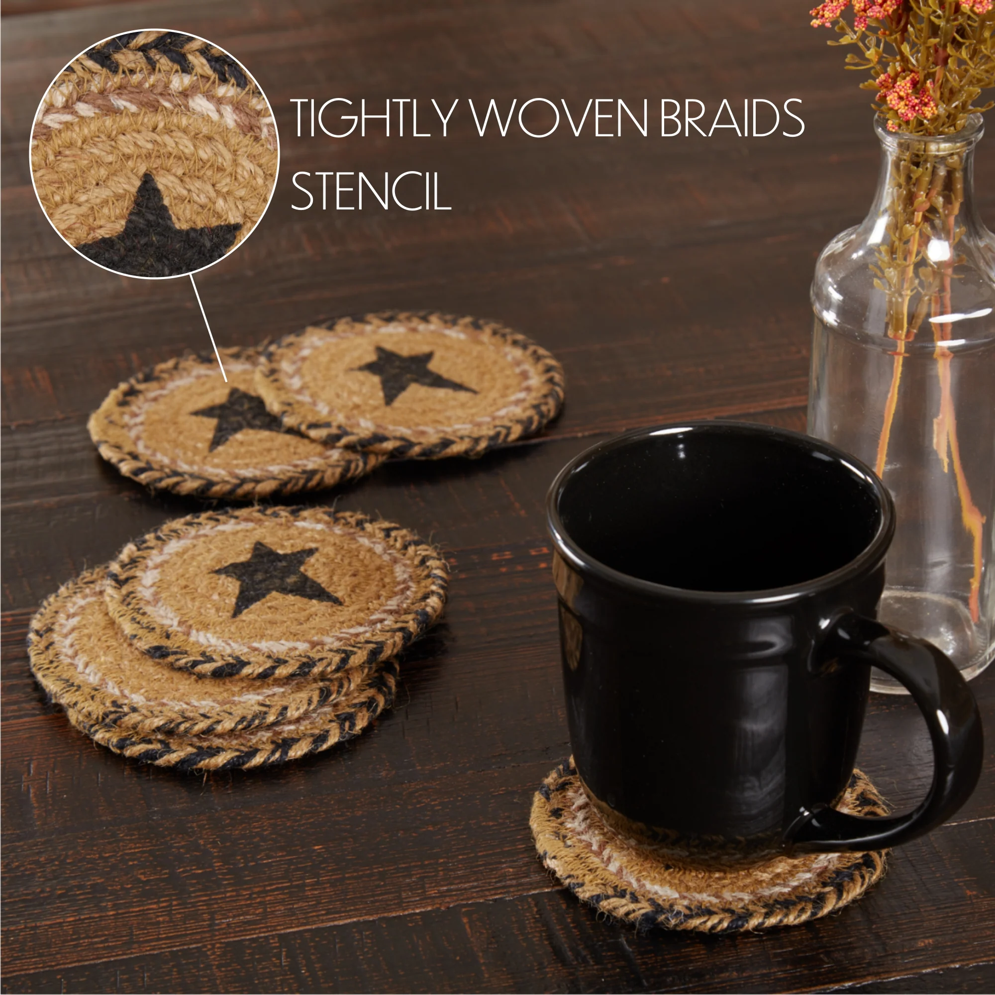 Set of 6 Kettle Grove Jute Stencil Star Coasters - Image 7